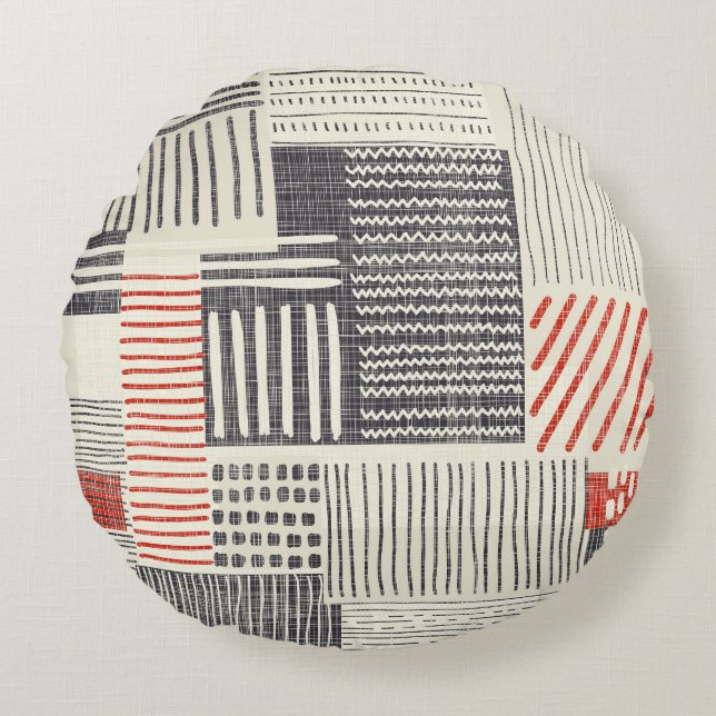 Hand-drawn geometric stripes, seamless pattern. round pillow (Front)
