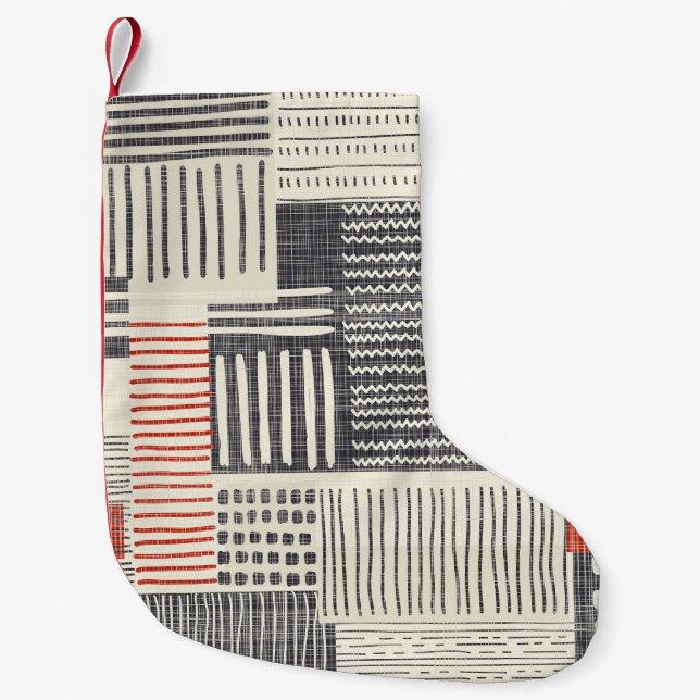 Hand-drawn geometric stripes, seamless pattern. small christmas stocking (Front)