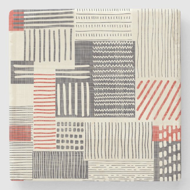 Hand-drawn geometric stripes, seamless pattern. stone coaster (Front)