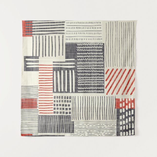 Hand-drawn geometric stripes, seamless pattern. tapestry (Front)