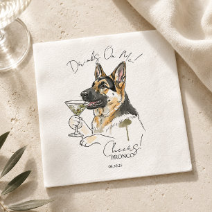 Hand Drawn German Shepherd Martini Open Bar  Napkin