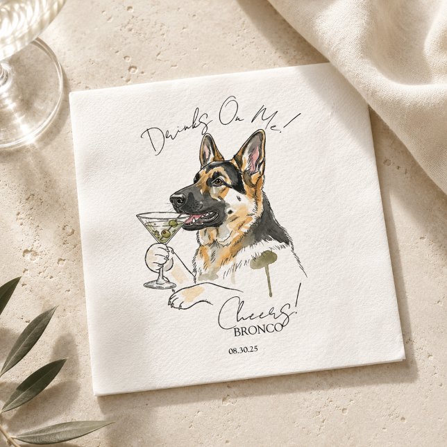 Hand Drawn German Shepherd Martini Open Bar  Napkin (Hand Drawn German Shepherd Martini Open Bar Napkins)