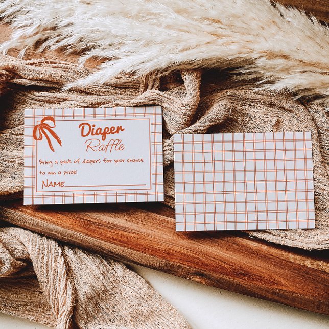 Hand Drawn Gingham Bow Neutral Diaper Raffle   Enclosure Card (Creator Uploaded)