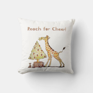 Hand-Drawn Giraffe Christmas Tree Art Throw Pillow