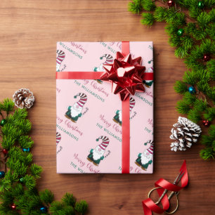 Hand-Drawn Gnome Personalized Scandi Pink Wrapping Paper