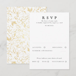 Hand-drawn Gold Floral Pattern Wedding RSVP Card