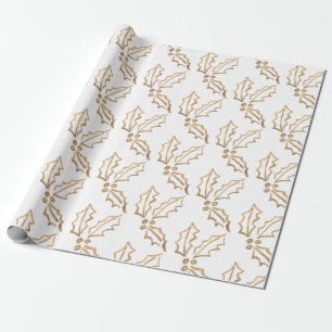 Hand Drawn Gold Foil Holiday Hollies Wrapping Paper