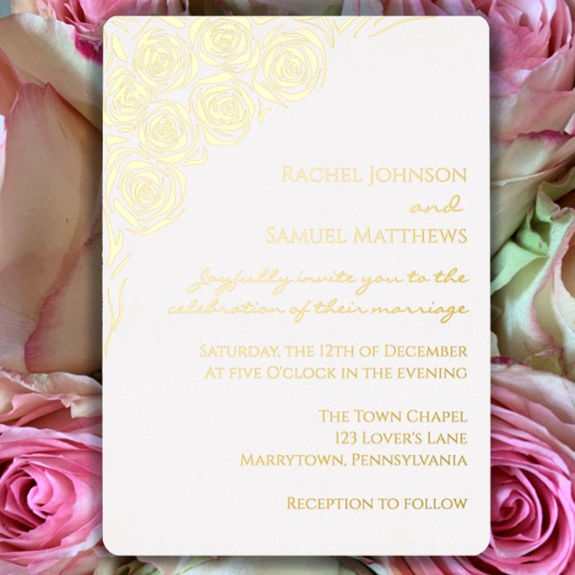 Hand Drawn Gold Roses Unique Modern Wedding (Customize my elegant hand drawn roses gold foil wedding invitation for a unique stylish custom look.)