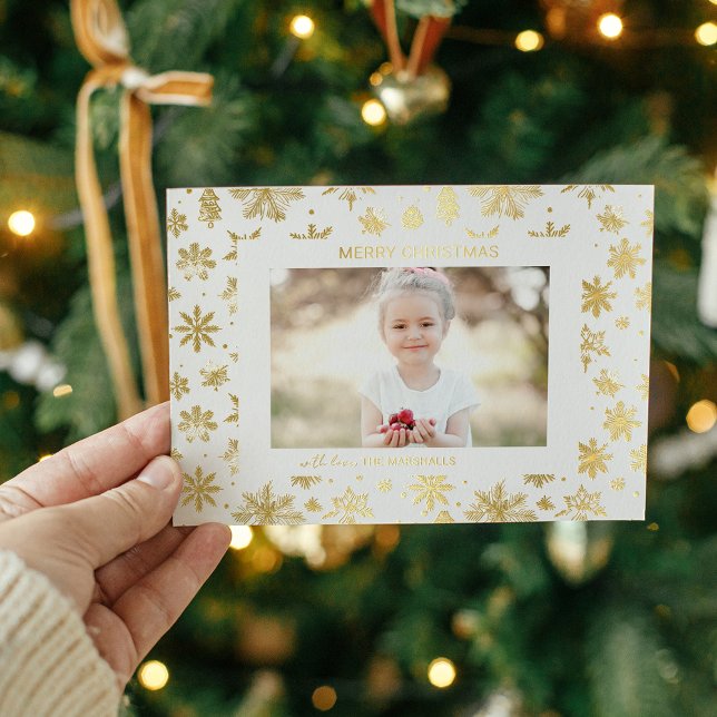 Hand Drawn Gold Snowflake Christmas Photo Foil Holiday Card (Creator Uploaded)