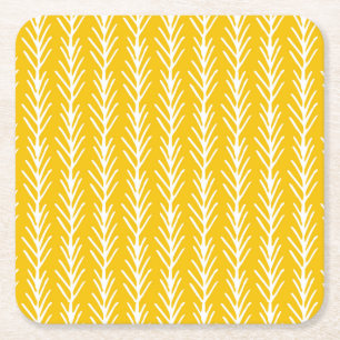 Hand Drawn Gold Wheat Pattern Square Paper Coaster