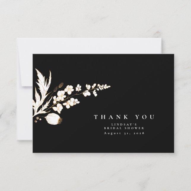 Hand-drawn Gold Wildflowers Elegant Thank You (Front)