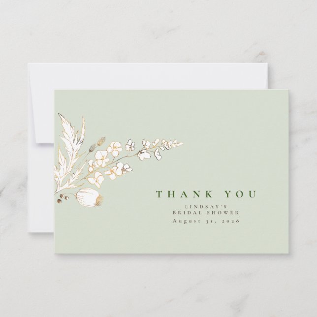Hand-drawn Gold Wildflowers Elegant Thank You (Front)