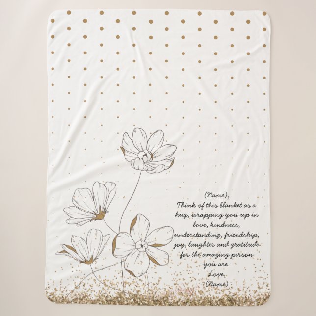 Hand Drawn Golden California Poppies Custom Letter Sherpa Blanket (Front)