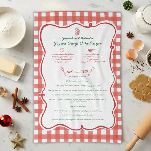 Hand Drawn Grandmas Recipe Red Gingham Kitchen Towel