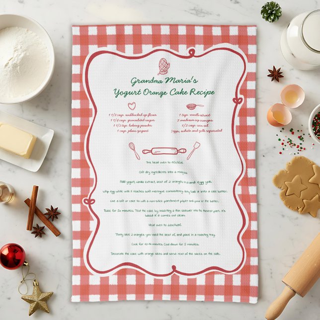 Hand Drawn Grandmas Recipe Red Gingham Kitchen Towel (Creator Uploaded)