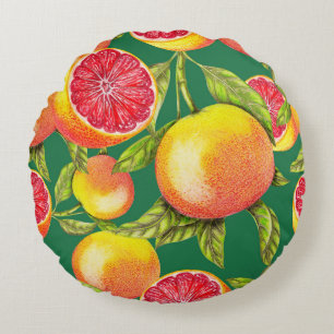 Hand Drawn Grapefruits Seamless Pattern Round Pillow
