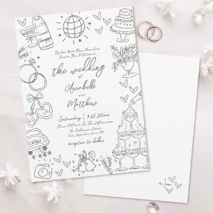 Hand Drawn Gray Whimsical Wedding Invitation