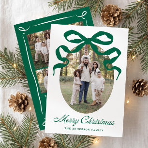 Hand-Drawn Green Bow Christmas Photo Holiday Card