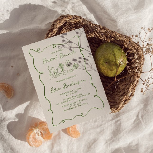 Hand Drawn Green Bridal Brunch Invitation (Creator Uploaded)