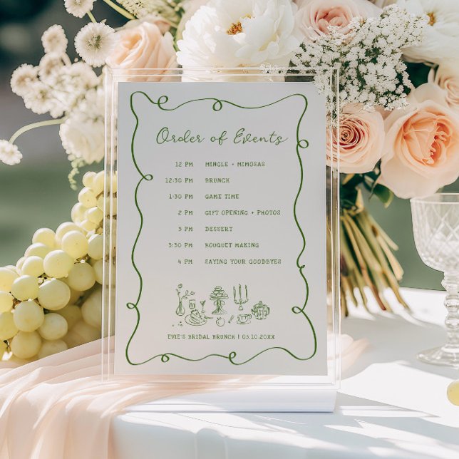 Hand Drawn Green Frame Bridal Brunch Day of Events Program (Creator Uploaded)