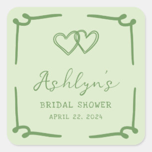 Hand Drawn Green Heart Bridal Shower Stickers
