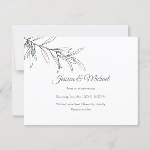 Hand Drawn Green Olive Leaves  Invitation