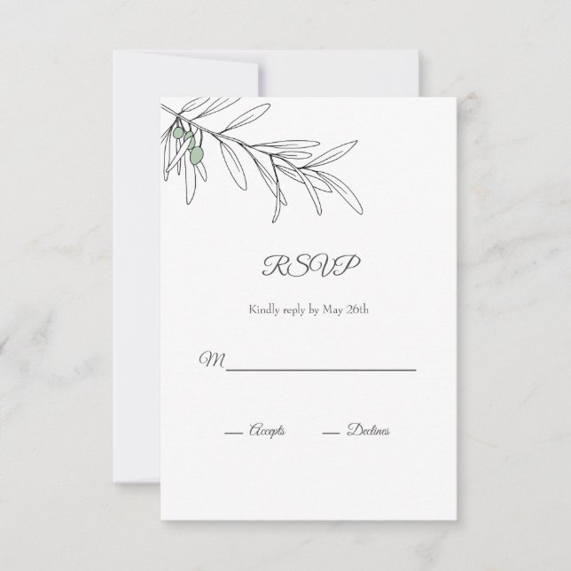 Hand Drawn Green Olive Leaves RSVP Card (Front)