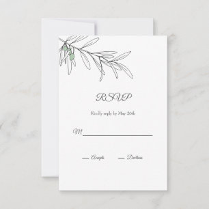Hand Drawn Green Olive Leaves RSVP Card