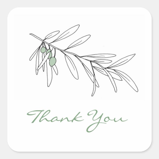 Hand Drawn Green Olive Leaves Square Sticker (Front)