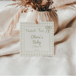 Hand Drawn Green Retro Gingham Bow Baby Shower Favour Tags