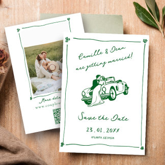 Hand Drawn Green Save the Date photo QR Code Invitation