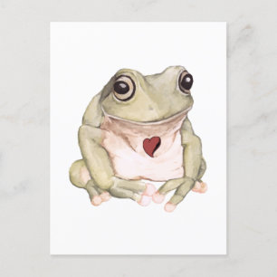 Hand drawn green tree frog postcard