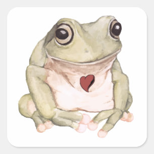 Hand drawn green tree frog square sticker