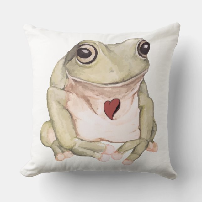 Hand drawn green tree frog   throw pillow (Front)