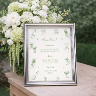 Hand Drawn Green Wedding Cin Cin Bar  Poster