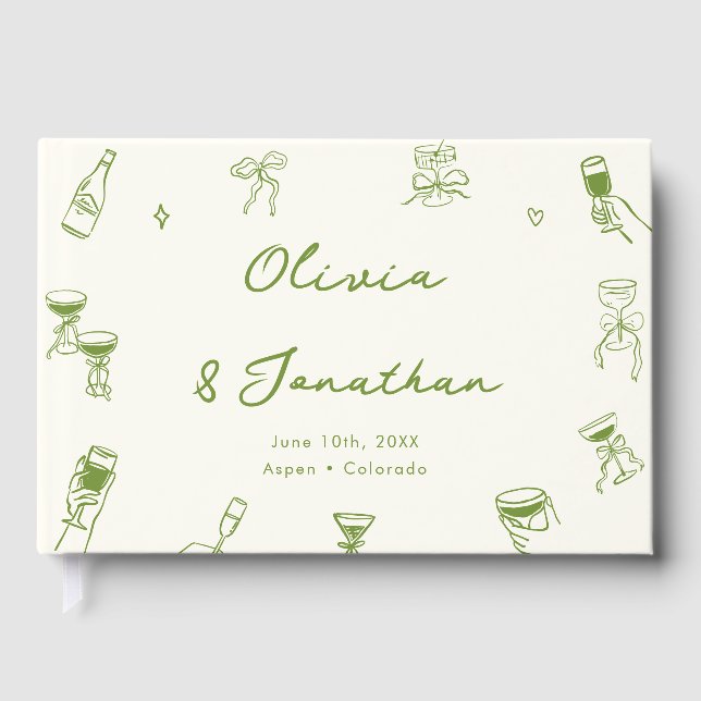 Hand Drawn Green Wedding Guest Book (Front)