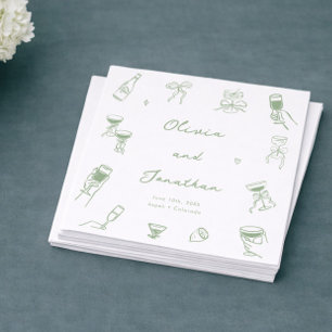 Hand Drawn Green Wedding Napkin