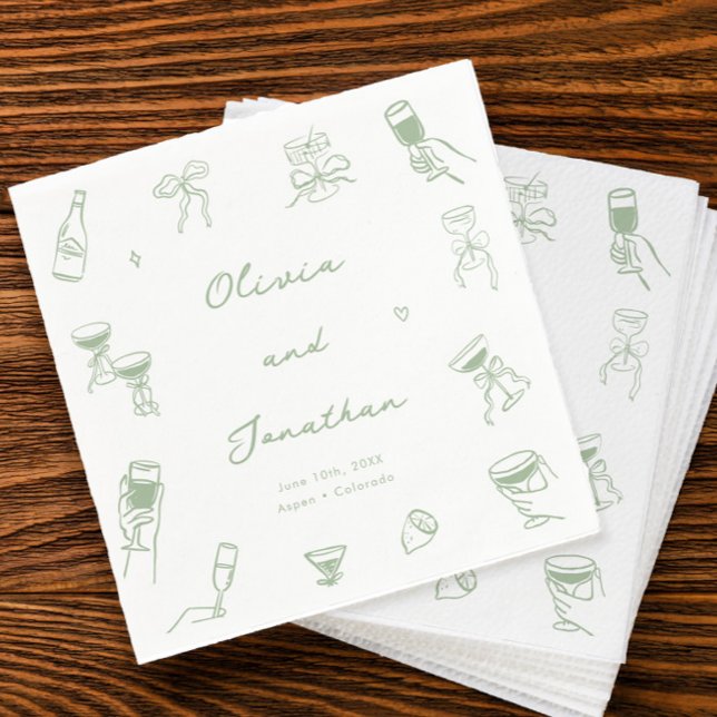 Hand Drawn Green Wedding Napkin (Creator Uploaded)