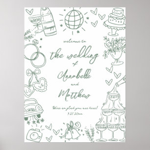 Hand Drawn Green Whimsical Wedding Welcome Sign