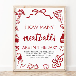 Hand Drawn Guess How Many Meatballs Bridal Shower  Poster