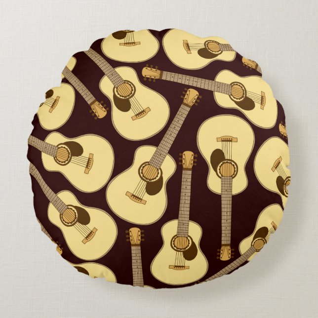 Hand drawn guitar seamless pattern round pillow (Front)