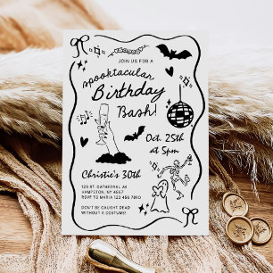 Hand Drawn Halloween Adult Birthday Party Invitation