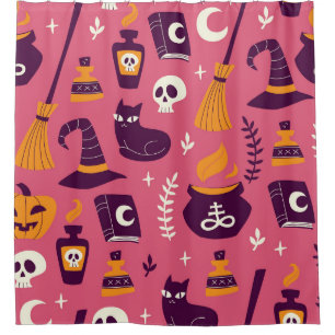 Hand-drawn Halloween, spooky seamless pattern.