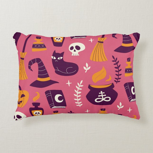 Hand-drawn Halloween, spooky seamless pattern. Accent Pillow (Front)