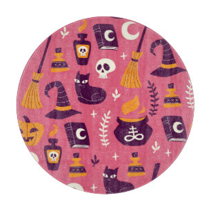 Hand-drawn Halloween, spooky seamless pattern. Cutting Board