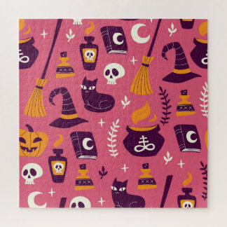 Hand-drawn Halloween, spooky seamless pattern. Jigsaw Puzzle