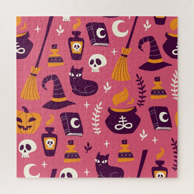Hand-drawn Halloween, spooky seamless pattern. Jigsaw Puzzle (Vertical)