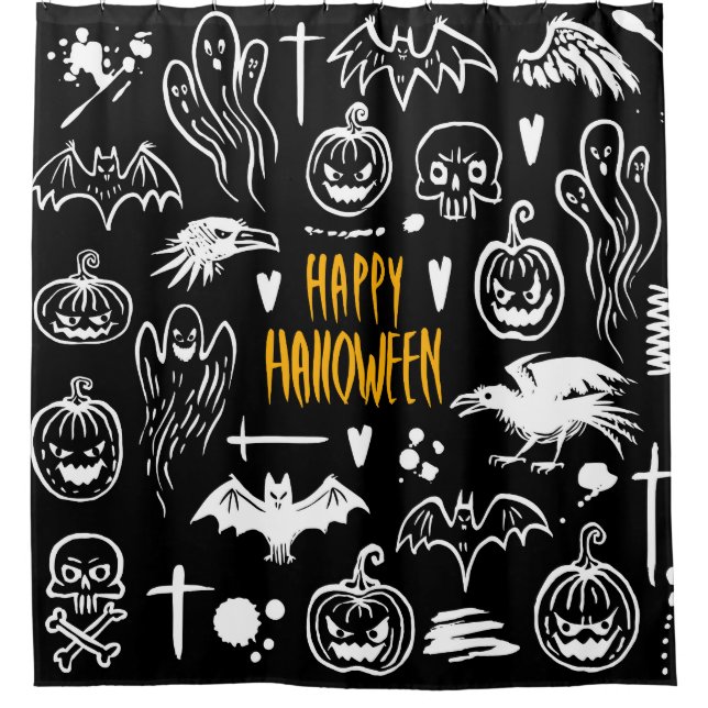Hand-drawn Halloween symbols, vintage collection. (Front)