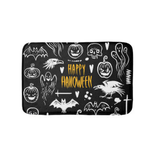 Hand-drawn Halloween symbols, vintage collection. Bath Mat