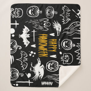 Hand-drawn Halloween symbols, vintage collection. Sherpa Blanket